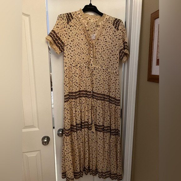 Free People Cream Maxi Dress with Olive Border Print - Picture 4 of 9